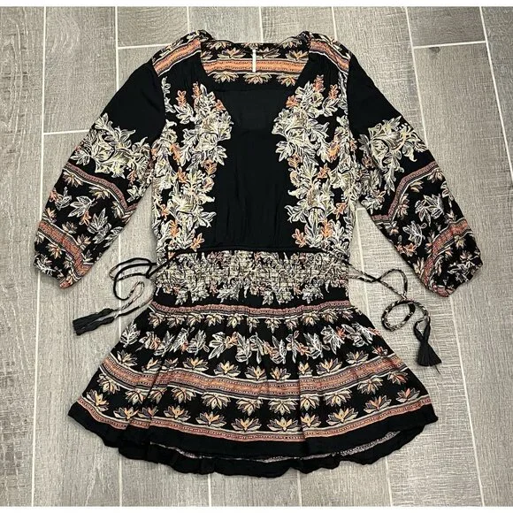 Free People Moonlight Drive Mini Dress Size Small Long Sleeve Lined Boho Peasant - Picture 9 of 16